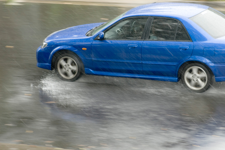 Hydroplaning car