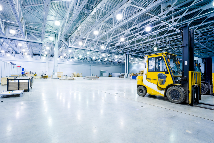 Forklift in warehouse